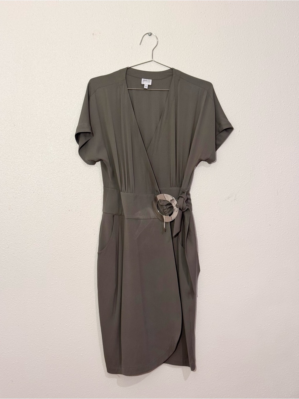 Armani Collezioni Olive Wrap Dress | Italian Designer Minimalist Quiet Luxury